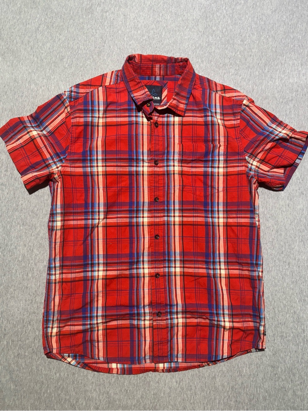 Prana Red Plaid Short Sleeve Button-Down Shirt